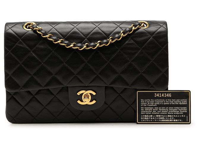Chanel Black Medium Classic Lambskin Double Flap Noir - vue 7
