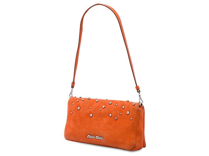 Borsa satchel Miu Miu in camoscio arancione con cristalli - vista 2