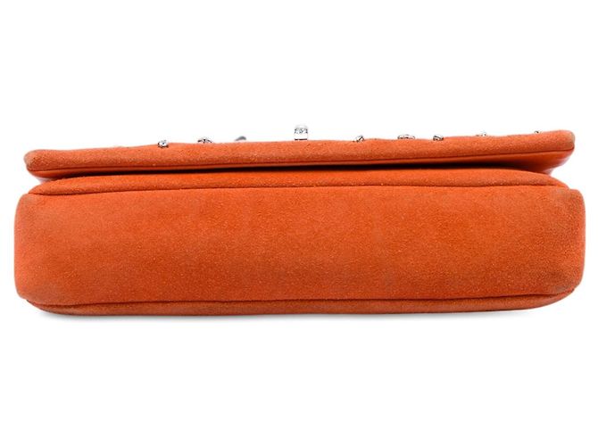 Borsa satchel Miu Miu in camoscio arancione con cristalli - vista 3