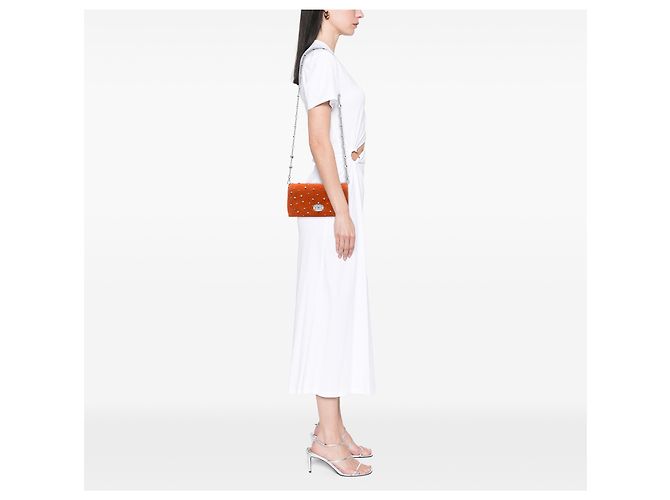 Borsa satchel Miu Miu in camoscio arancione con cristalli - vista 5