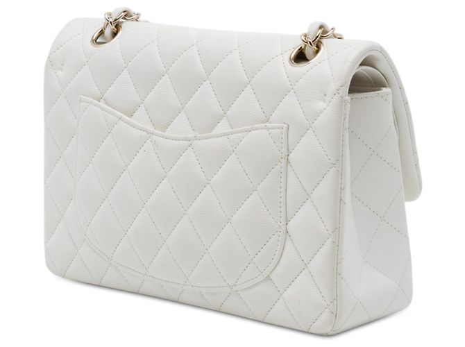 Chanel White Small Classic Caviar Double Flap Weiß Aus weiß - Ansicht 2