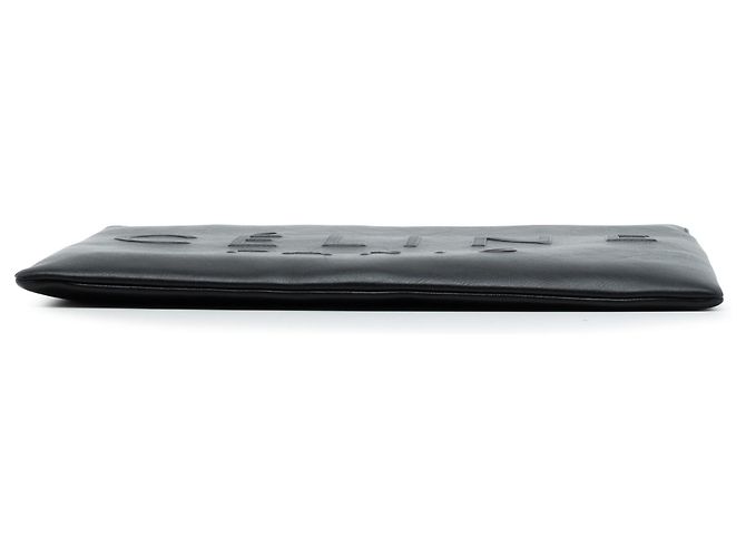 Céline Clutch Celine in pelle goffrata nera con logo Nero - vista 3