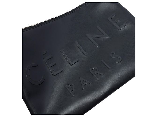 Céline Clutch Celine in pelle goffrata nera con logo Nero - vista 5