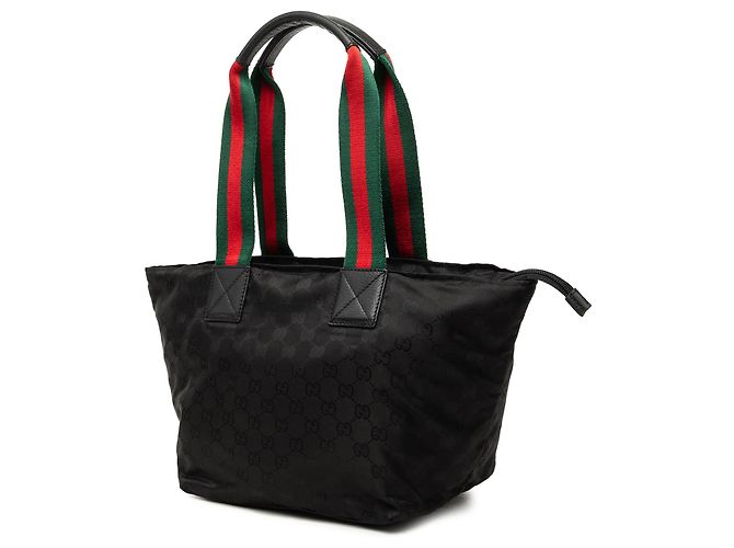 Tote Gucci in tela GG nera con banda Web Nero - vista 2