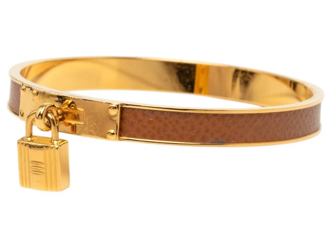 Bracciale Rigido Hermès Gold Plated Epsom Kelly Cadena Lock D'oro - vista 2