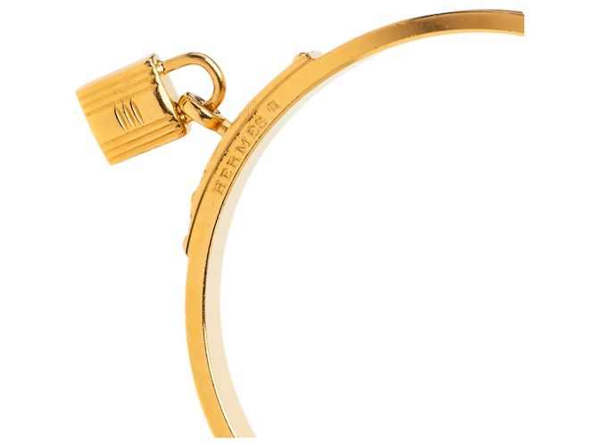 Bracciale Rigido Hermès Gold Plated Epsom Kelly Cadena Lock D'oro - vista 4