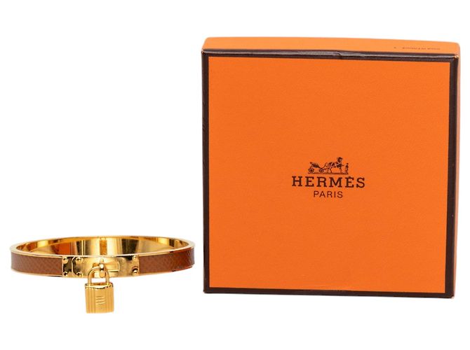 Bracciale Rigido Hermès Gold Plated Epsom Kelly Cadena Lock D'oro - vista 6