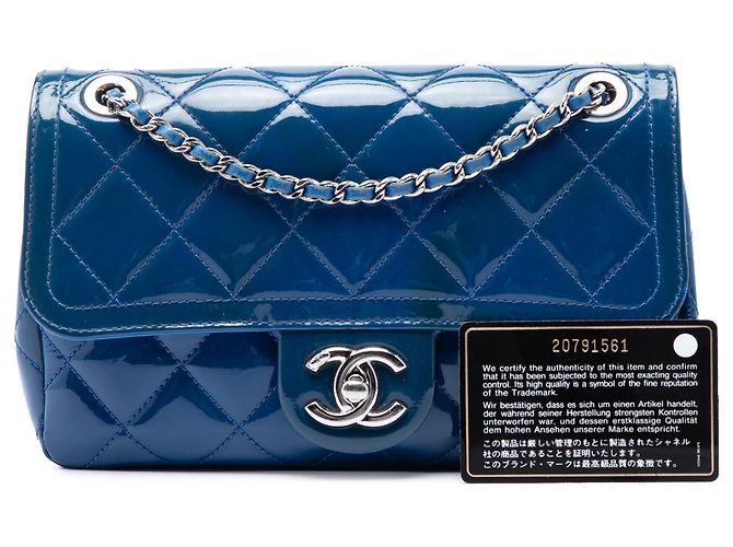 Chanel Blue Small Quilted Patent Coco Shine Flap Blau - Ansicht 7