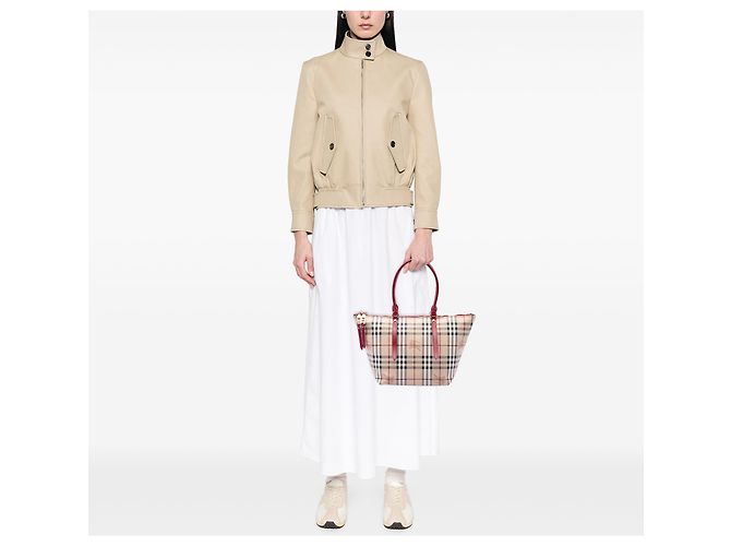 Borsa Tote Burberry Beige Small Haymarket Check Coated Canvas Salisbury - vista 6