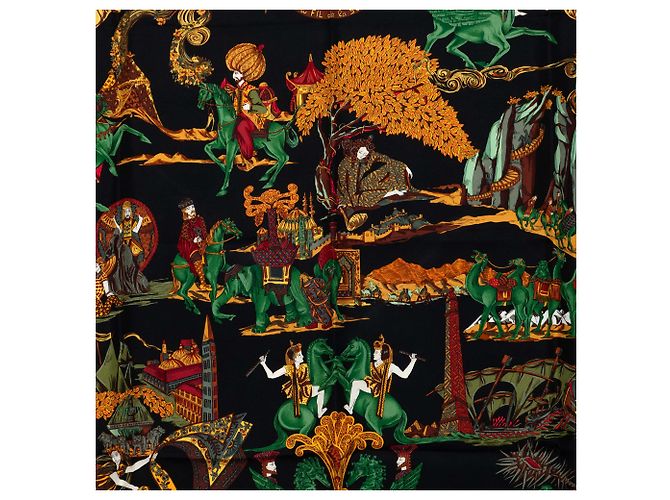Pañuelo de seda Hermès Black Au Fil De La Soie 90 Negro - vista 2