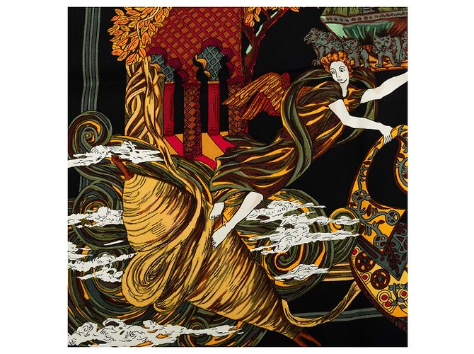 Pañuelo de seda Hermès Black Au Fil De La Soie 90 Negro - vista 4