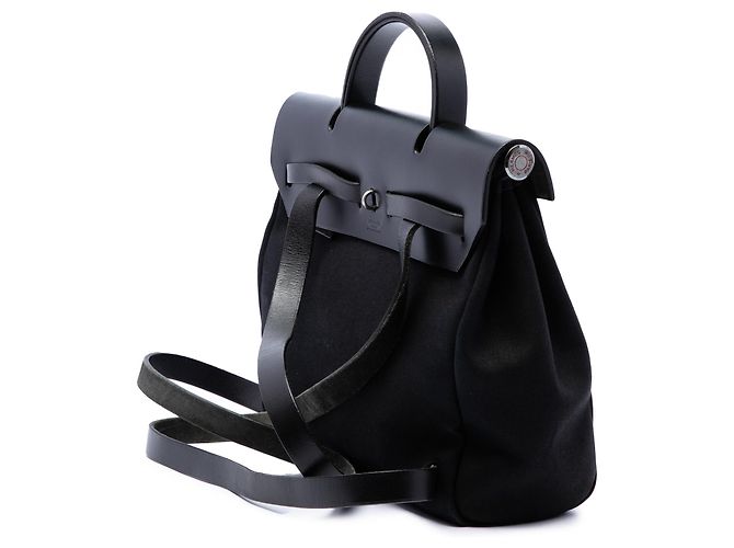 Hermès Herbag PM Rucksack aus schwarzem Toile - Ansicht 2