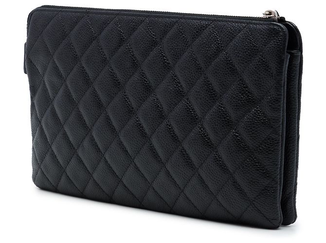 Pouch con zip Chanel Black CC Quilted Caviar a doppia tasca Nero - vista 2