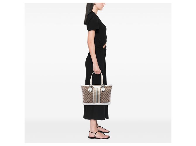 Gucci Beige Small GG Canvas Web Libeccio Sunset Tote Bege - vista 6
