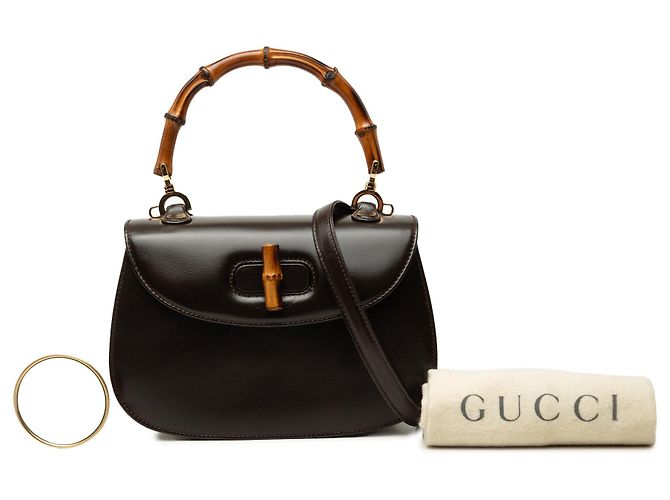 Gucci Brown Small Calfskin Bamboo Night Marrone Marrone scuro - vista 7