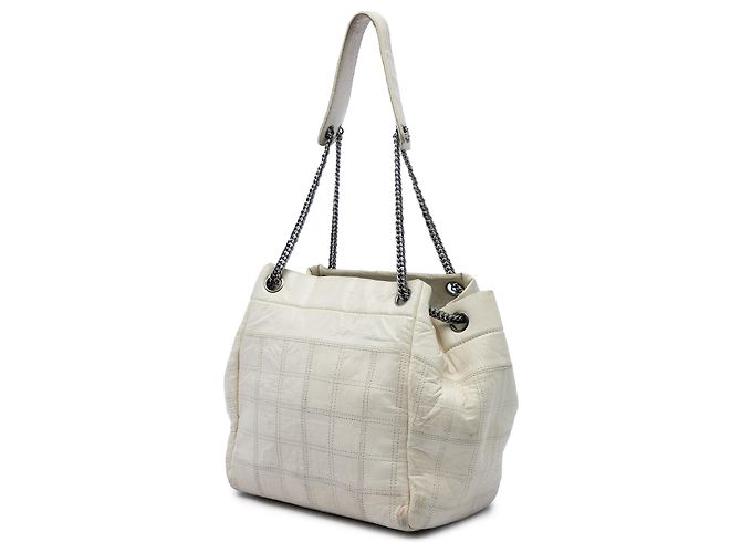 Borsa a tracolla a fisarmonica Chanel White Chocolate Bar in pelle di agnello LAX Bianco Crudo - vista 2