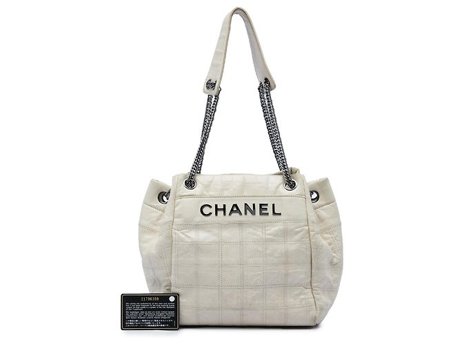 Borsa a tracolla a fisarmonica Chanel White Chocolate Bar in pelle di agnello LAX Bianco Crudo - vista 6