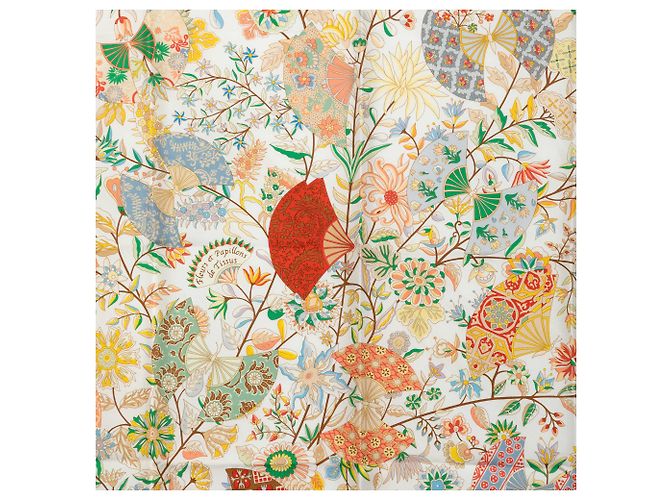 Pañuelo de seda Hermès White Fleurs et Papillons de Tissus 90 Blanco - vista 2
