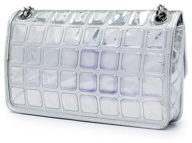 Chanel Silver CC Vinyl Ice Cube Flap Argenté - vue 2