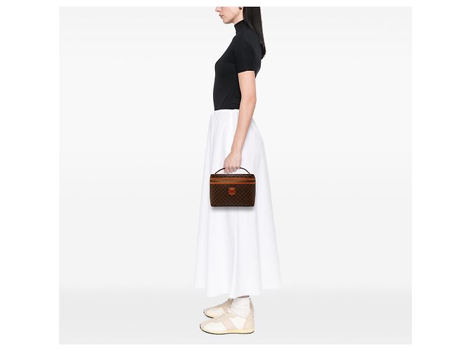Céline Bolsa de Maquilhagem Celine Brown Macadam Coated Canvas Marrom - vista 7