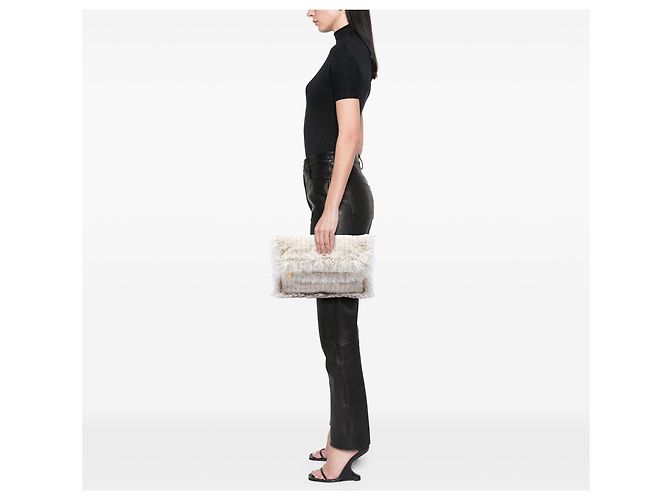 Clutch Chanel Brown Paris Cosmopolite in Tweed con Frange Marrone Beige - vista 6