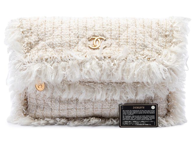 Clutch Chanel Brown Paris Cosmopolite in Tweed con Frange Marrone Beige - vista 7