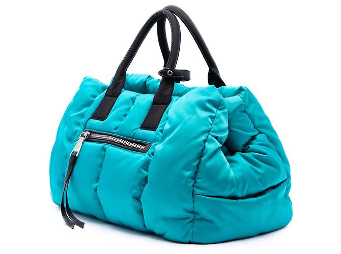 Borsa Satchel Bomber Prada in Tessuto Blu Large Turchese - vista 2