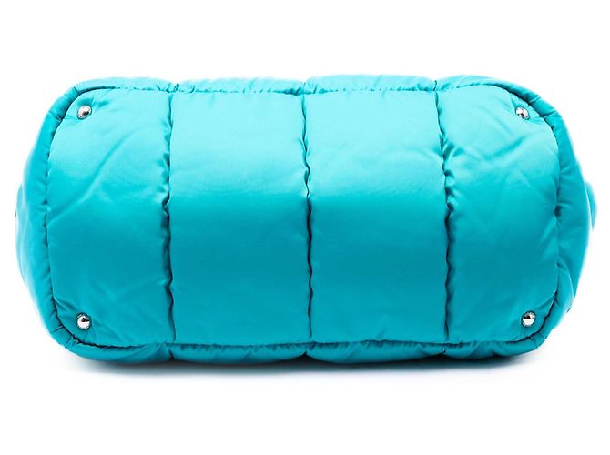 Borsa Satchel Bomber Prada in Tessuto Blu Large Turchese - vista 3