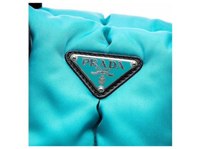 Borsa Satchel Bomber Prada in Tessuto Blu Large Turchese - vista 5