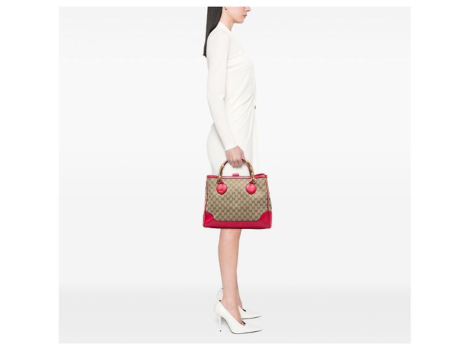 Gucci Diana Tote em lona GG bege e bambu - vista 5
