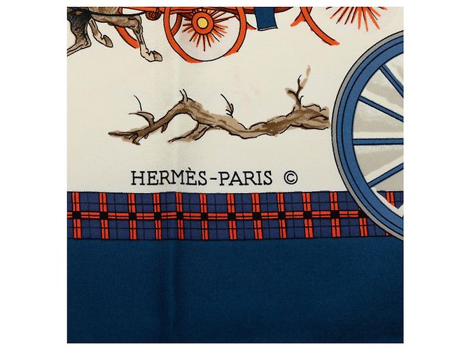 Hermès White L Hiver en Poste Seidentuch 90 Weiß - Ansicht 3