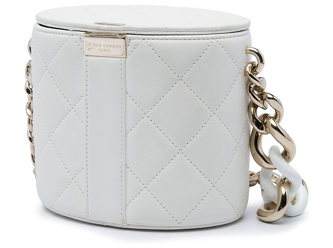 Chanel Vanity Case Elegante in Lambskin Bianco con Catena CC - vista 2