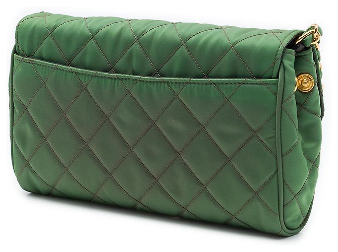 Prada Bolso Bandolera de Tessuto Verde Impuntu con Cadena - vista 2