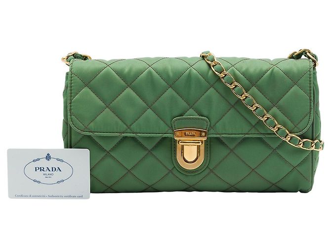 Prada Bolso Bandolera de Tessuto Verde Impuntu con Cadena - vista 7