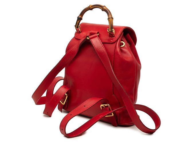 Bamboo Zaino in pelle di vitello rossa con coulisse e bambù Gucci Rosso - vista 2