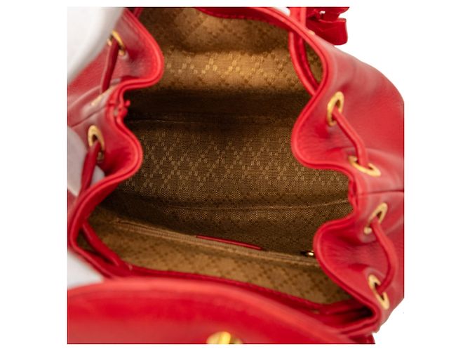 Bamboo Zaino in pelle di vitello rossa con coulisse e bambù Gucci Rosso - vista 4