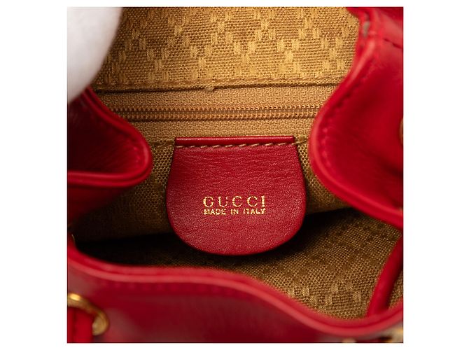 Bamboo Zaino in pelle di vitello rossa con coulisse e bambù Gucci Rosso - vista 5