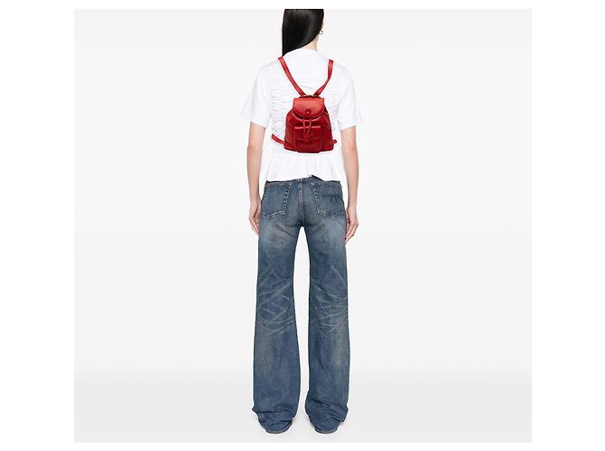 Bamboo Zaino in pelle di vitello rossa con coulisse e bambù Gucci Rosso - vista 6