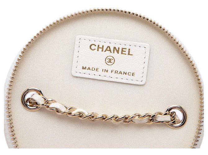Vanity Estojo de Maquilhagem Chanel em pele de cordeiro acolchoada branca com corrente e pingente Branco - vista 5