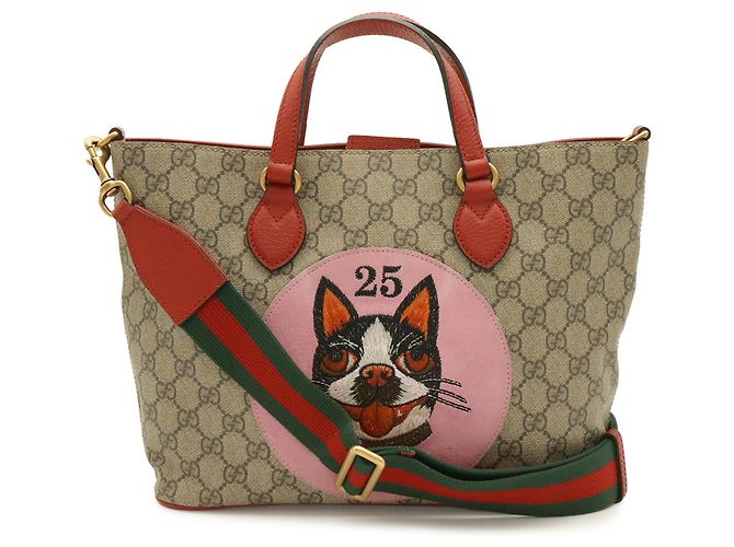 Gucci GG Supreme BOSCO Dog Applique Tote Bag Pink Red Beige Green Yellow - view 2
