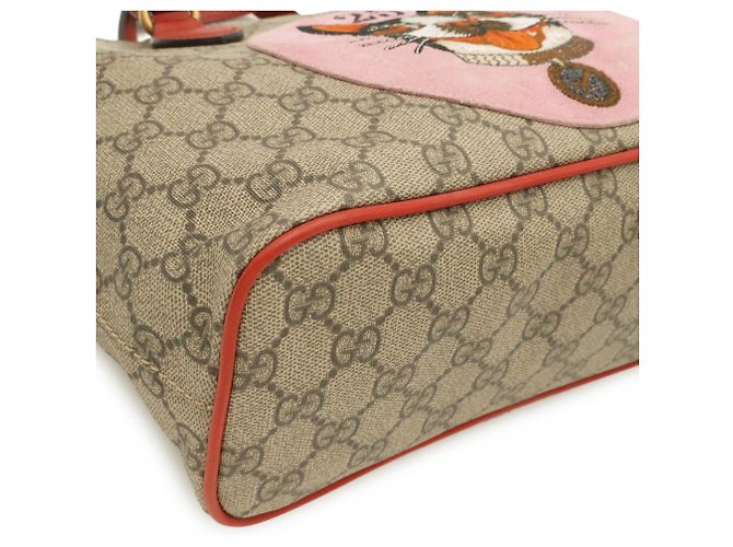 Gucci GG Supreme BOSCO Dog Applique Tote Bag Pink Red Beige Green Yellow - view 4