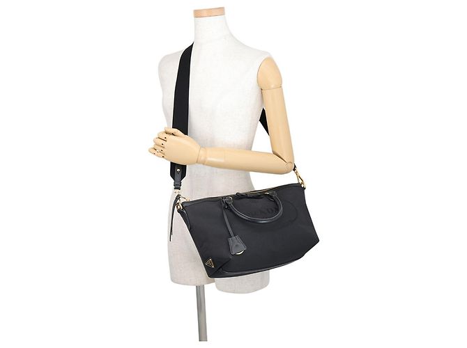 Bolsa de mão Prada preta em couro e tela jacquard Preto - vista 4