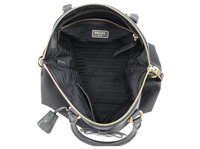 Bolsa de mão Prada preta em couro e tela jacquard Preto - vista 7