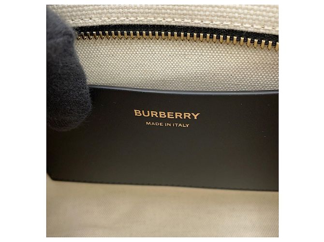 Borsa Tote Piccola Burberry Icon Stripe Trim Marrone Nero Rosso Beige - vista 11