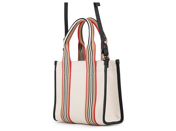 Borsa Tote Piccola Burberry Icon Stripe Trim Marrone Nero Rosso Beige - vista 2
