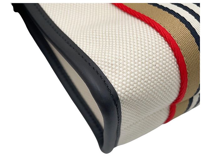 Borsa Tote Piccola Burberry Icon Stripe Trim Marrone Nero Rosso Beige - vista 7