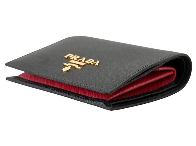 Prada Bi-Fold Geldbörse aus Saffiano Leder Schwarz Rot - Ansicht 2