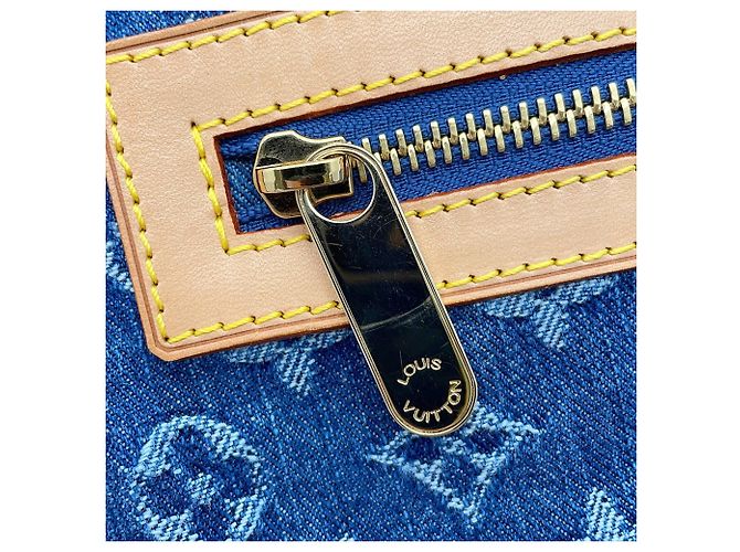 Louis Vuitton Monogram Denim Baggy GM Schultertasche Blau Gelb - Ansicht 11