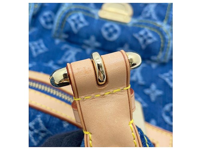 Louis Vuitton Monogram Denim Baggy GM Schultertasche Blau Gelb - Ansicht 16