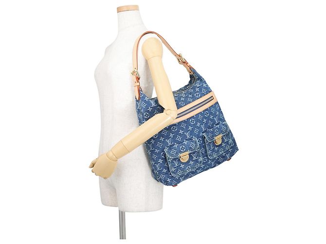 Louis Vuitton Monogram Denim Baggy GM Schultertasche Blau Gelb - Ansicht 4
